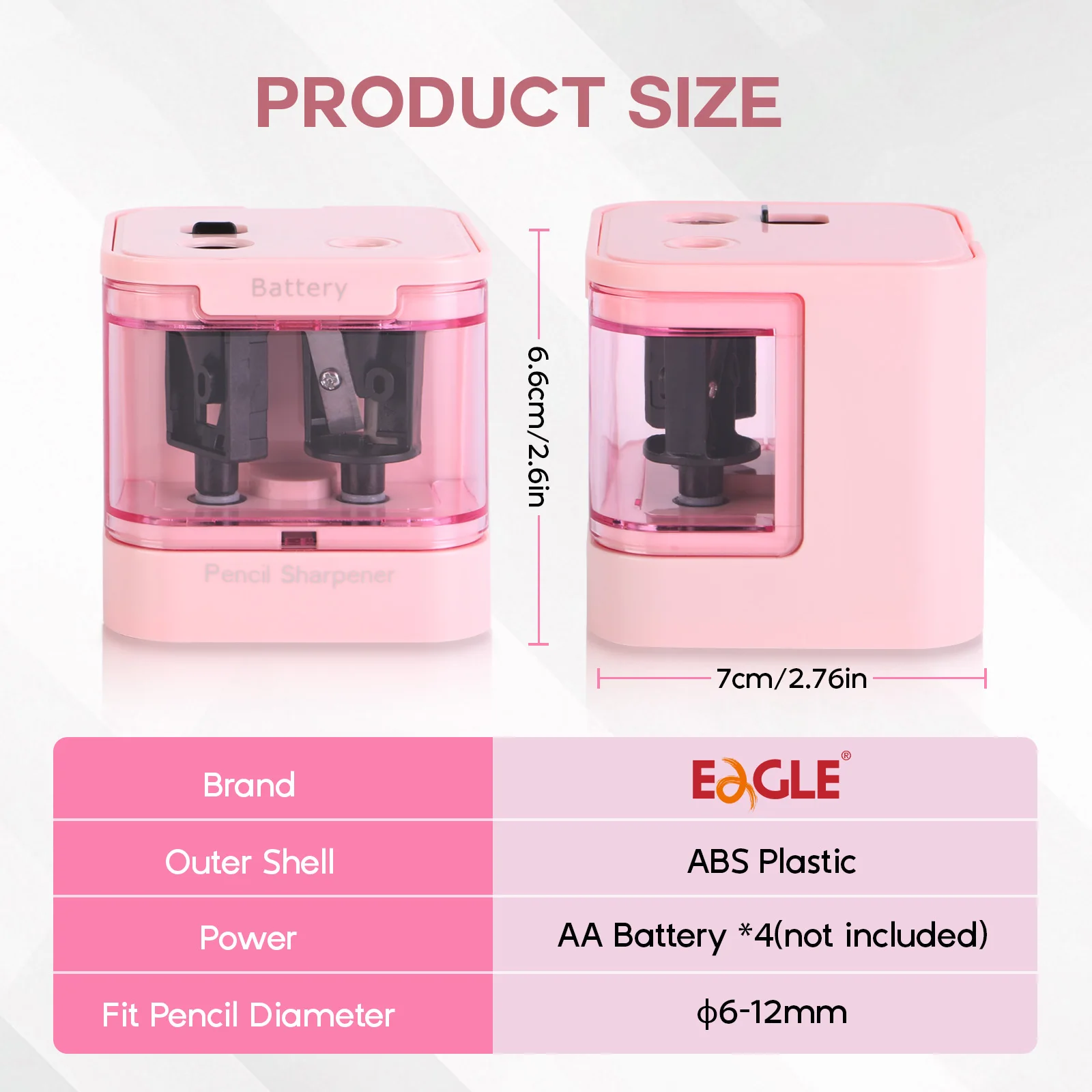 EAGLE Electric Pencil Sharpener Dual Holes Auto Stop USB/Battery Dual Power Fast Quiet Safe for Kids School Office Art Supplies