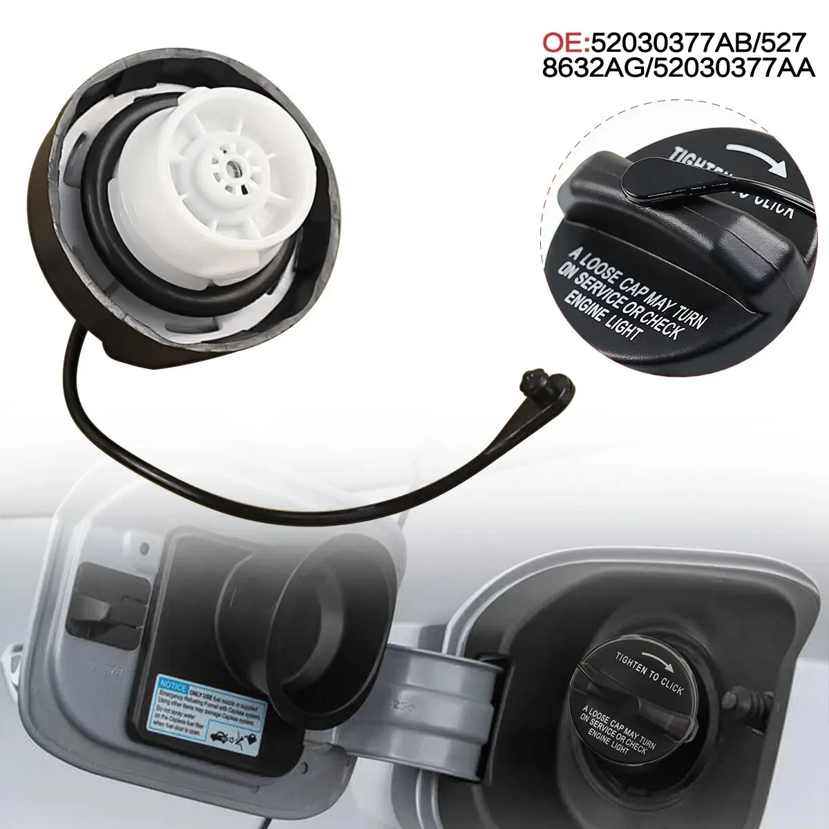 

Fuel Tank Gas Filler Cap Cover with Tether for Dodge Ram Jeep Cherokee Chrysler Fiat 52030377AB 5278632AG