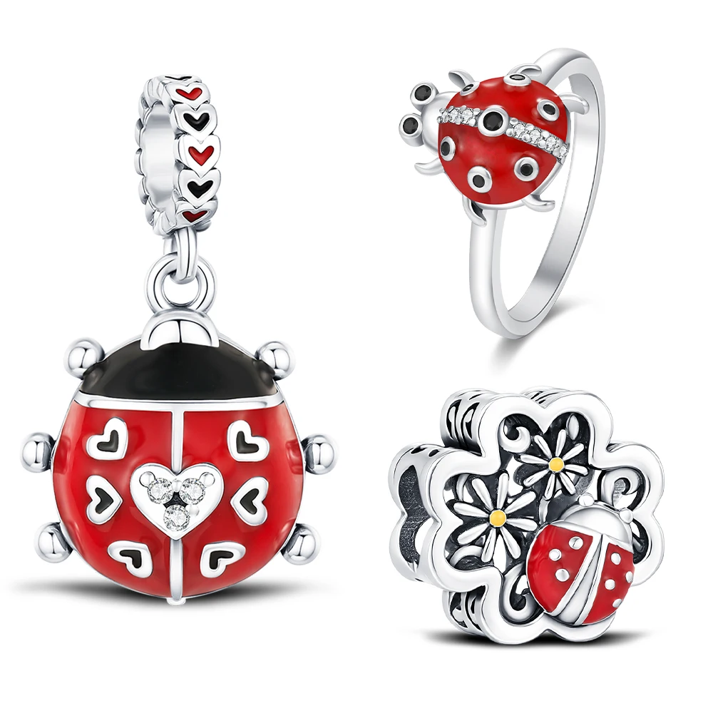 

Charms 925 Sterling Silver Ladybug Series Four-leaf Clover Pendants Fit Original Bracelet Beads Women Jewellery Making DIY Gifts