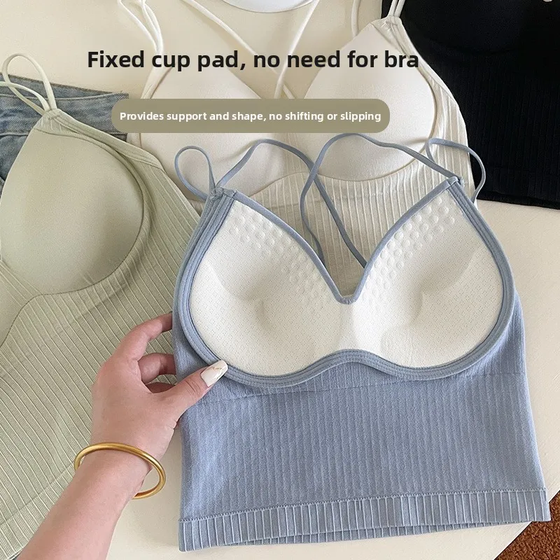 Gilet estivo da donna con cinturino incrociato in nylon con imbottitura sul petto Abbigliamento casual Strato base Or Tube Top Gilet da donna traspirante coreano Sle