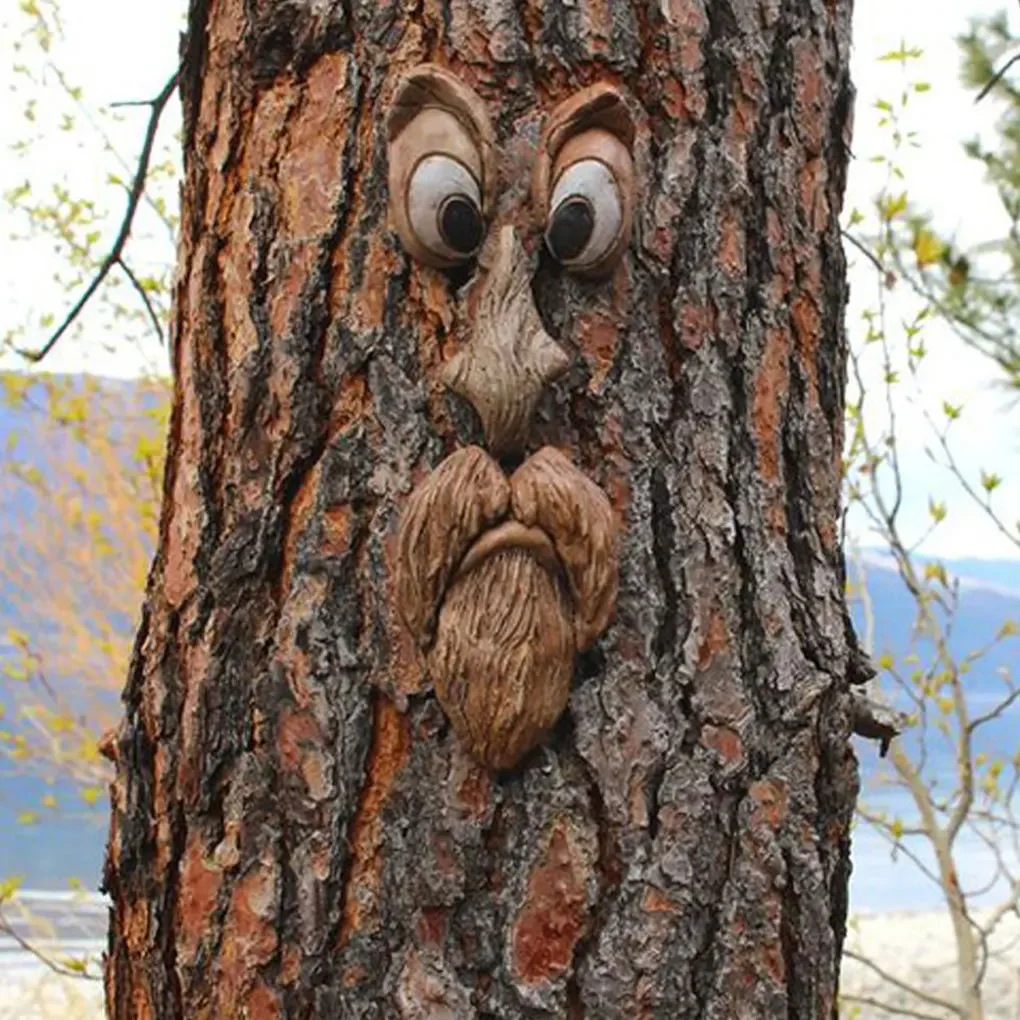 Jardín encantador de resina con materiales de decoración de cara de árbol aplicación de múltiples escenas cara de fantasmas de corteza adorno de jardín cara decorativa