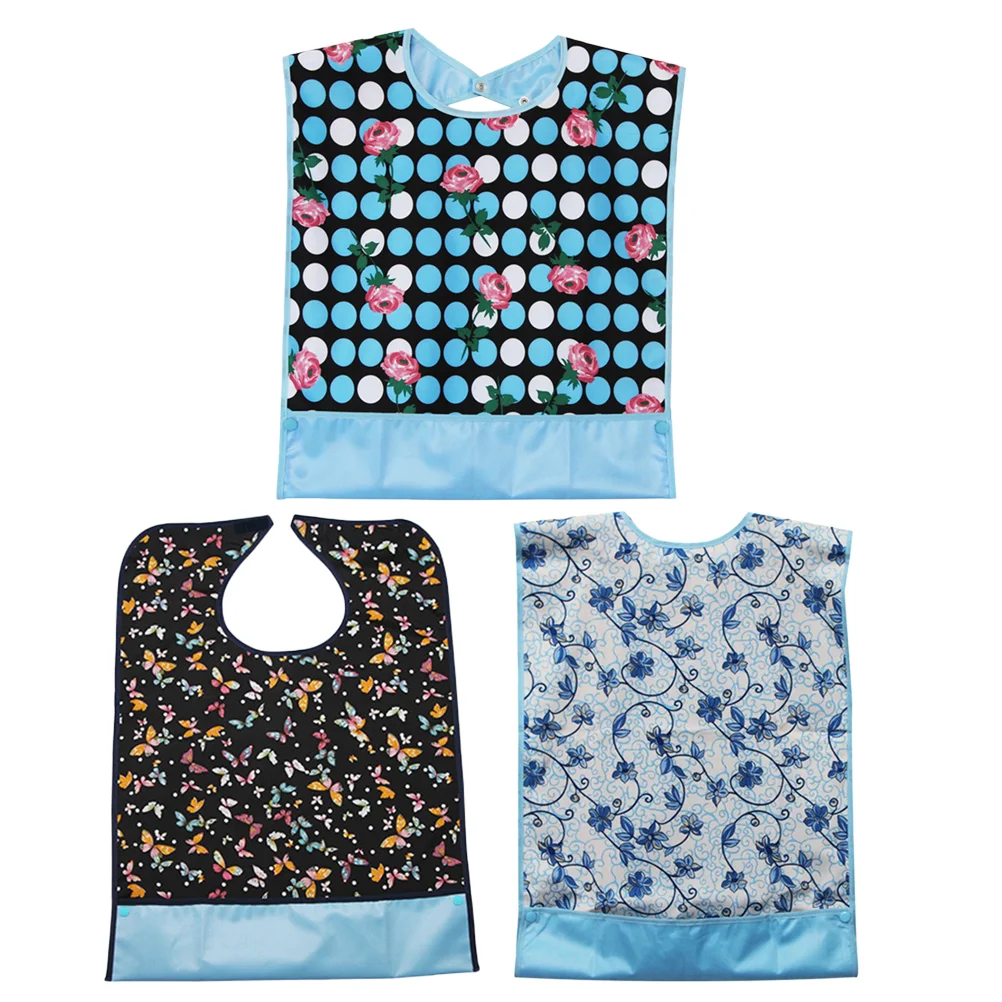 3 Pcs Bibs Mealtime Water Proof Printing Washable Protector Aid Apron for Adult