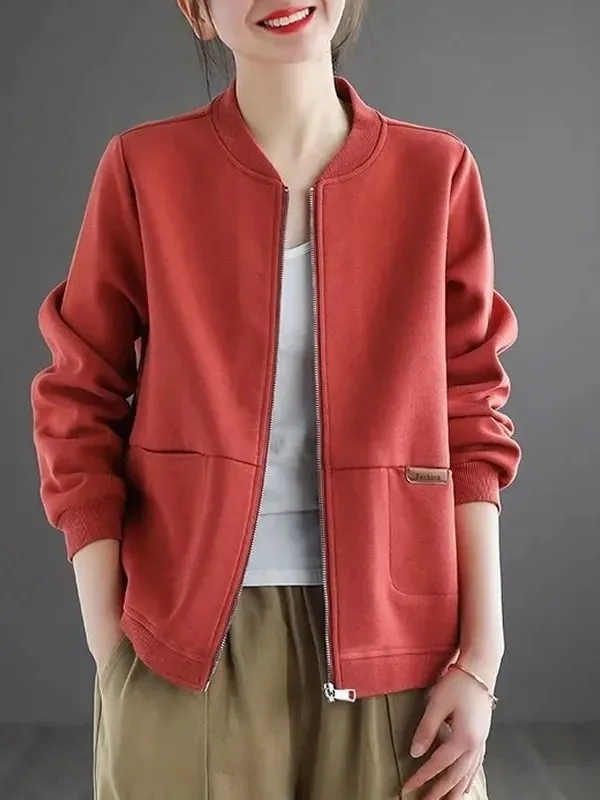 

Свободная женская куртка с бейсбольным воротником, тонкая, универсальная, для весны и осени, удобная, модная, стильная верхняя одежда