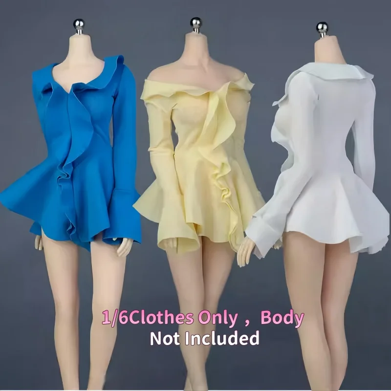 

New 1/6 Scale Female Figure Clothing Only, Ruffled Flare Sleeve V-Neck Dress for 12 Inch Action Figures (Body Not Included)