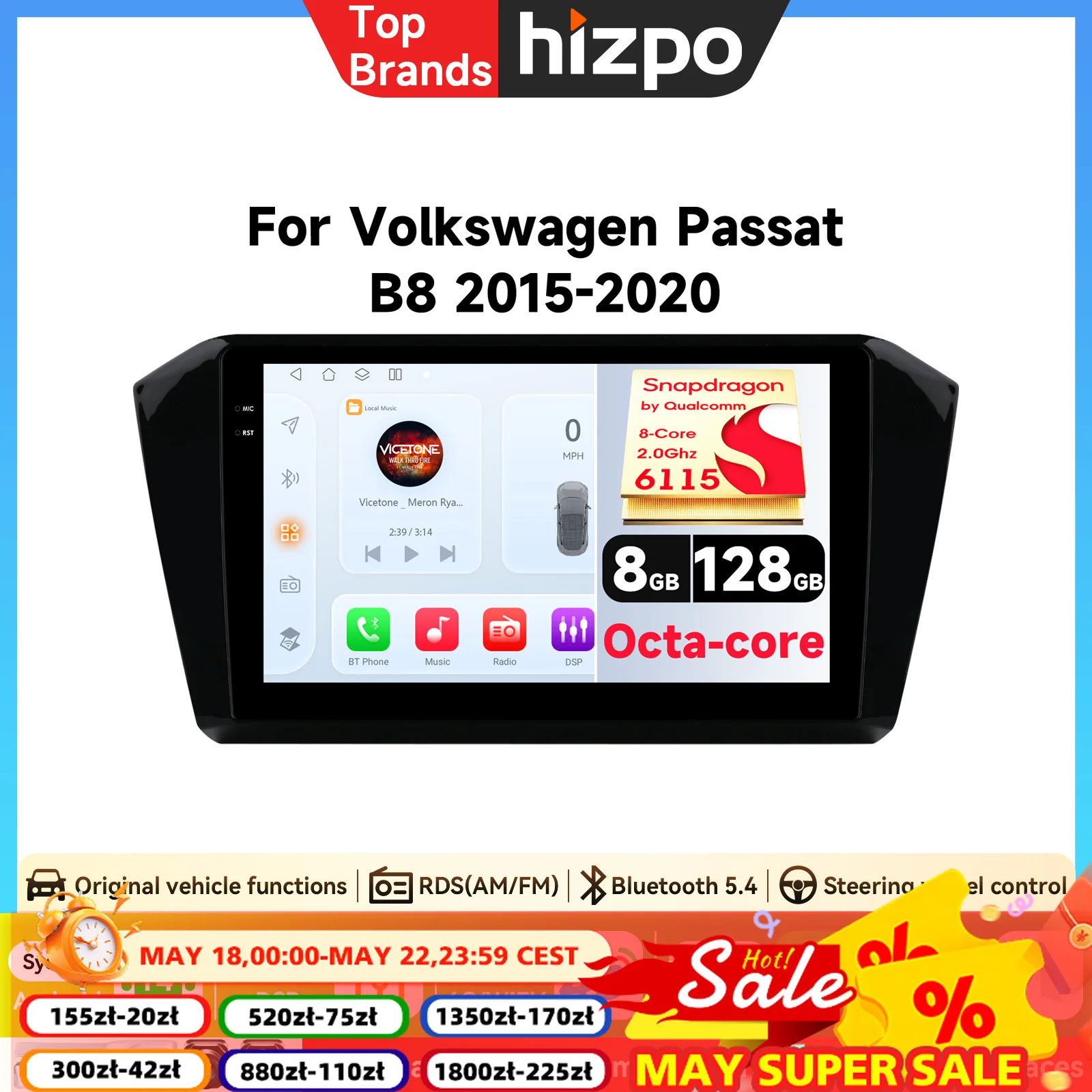 Radio con Sistema AI de 10.1 Pulgadas para Automóvil, CarPlay Inalámbrico, Android, para VW Passat B8 2015-2020, Multimedia, GPS, FM, WIFI, BT, Autoradio, Audio