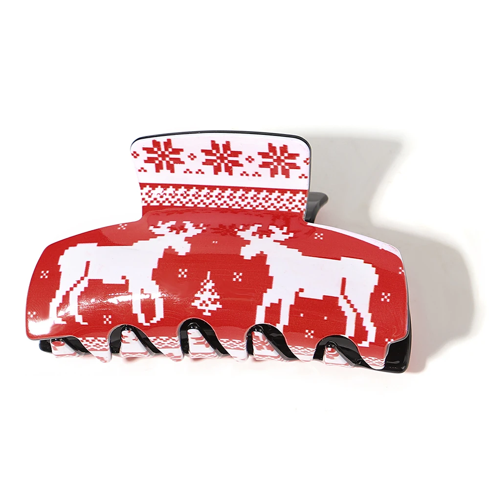 

New Christmas Red Elk deer Printed Plastic Hair Claw Clip For Women Girls Trendy Holiday Gifts Acrylic Hair Accessories Headwear