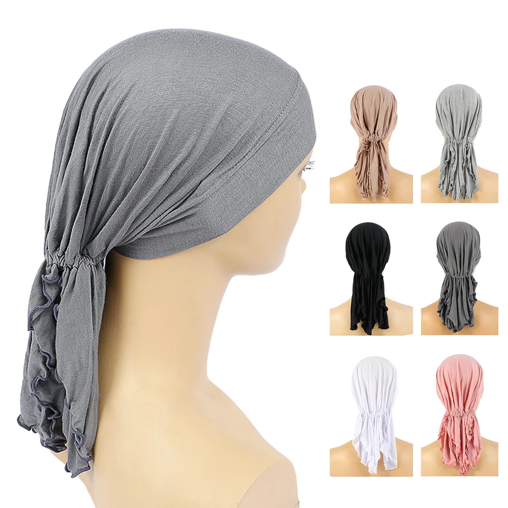 

Trendy Women Outdoor Cycling Windproof Hat Wrap Headscarf Ladies Girls Headband Cap Mercerized Cotton Tail Pullover Hat