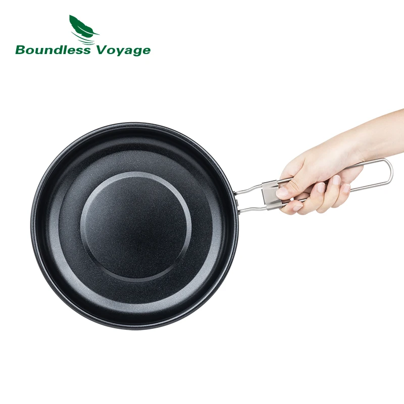 Boundless Voyage Titanium Non-stick Frying Pan 18.8cm / 22cm Outdoor Camping Skillet with Folding Handle Lightweight Cookware