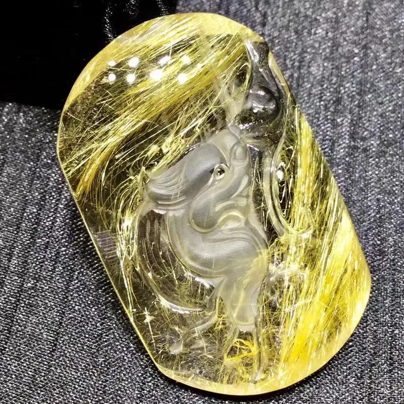 Natural Gold Rutilated Quartz Pendant 49*32*13mm Pi Xiu Oval Rutilated Quartz Flower Men Women Brazil AAAAAAA