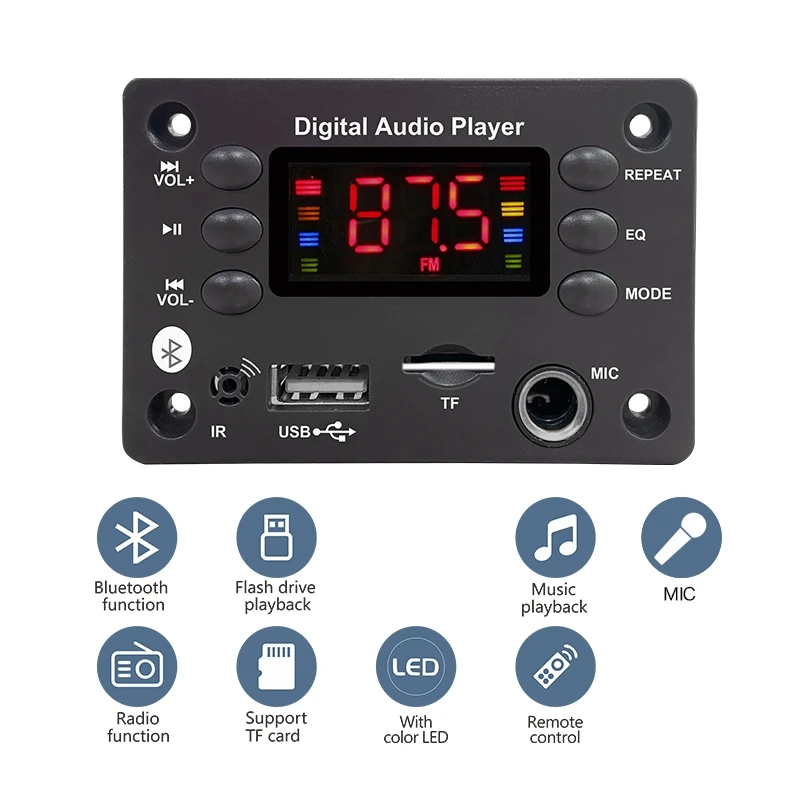 DC 5V 12V Bluetooth 5.0 MP3 WMA WAV APE Dekoder Zestaw głośnomówiący Samochodowy mikrofon audio USB TF Radio FM Odtwarzacz muzyczny Mp3 Głośnik