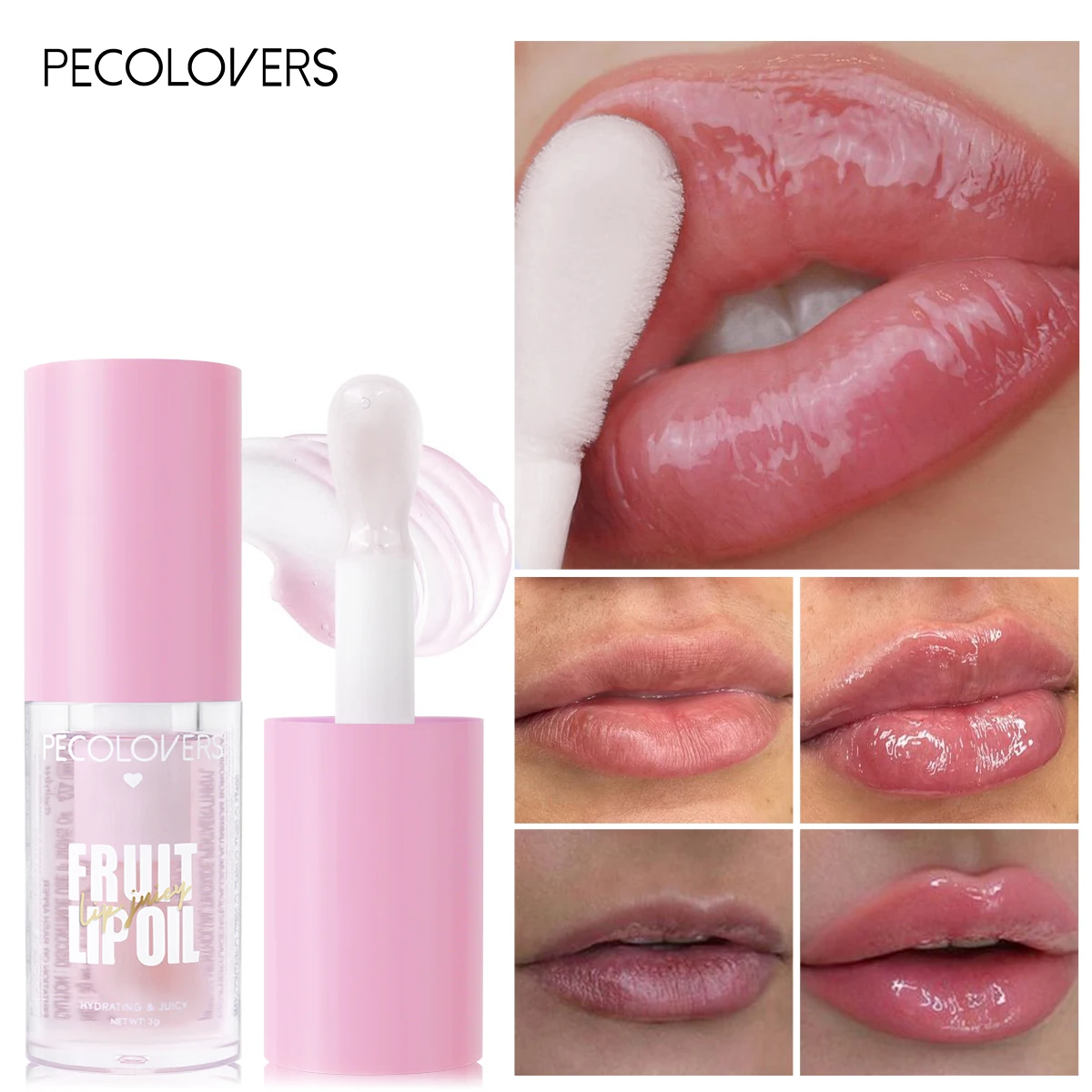 Flavored Clear Lip Oil, Moisturizing Jelly Gloss Lip Color, Dewy Glass-Look Lips, Peach & Grape Flavors Lip Moisturizer