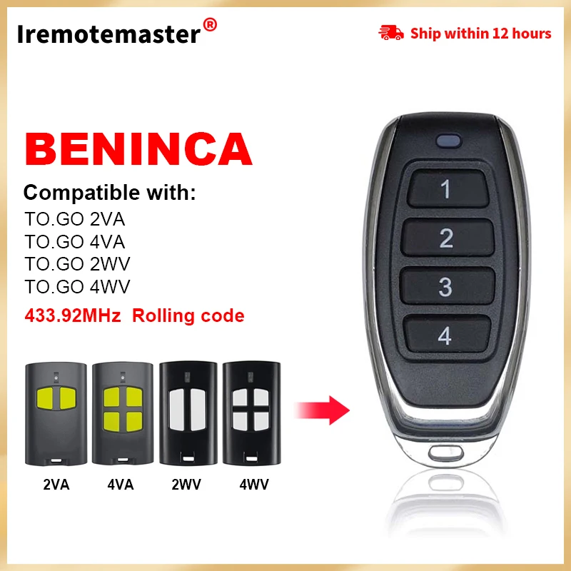 차고 문짝 게이트 리모컨, BENINCA 433.92MHz 롤링 코드 핸드 송신기