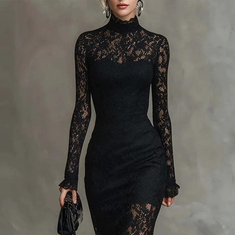 Customization 2026 Spring Women's Luxury Elegant Long Sleeve Evening Dress High Waist Slim Bodycon Maxi Dress