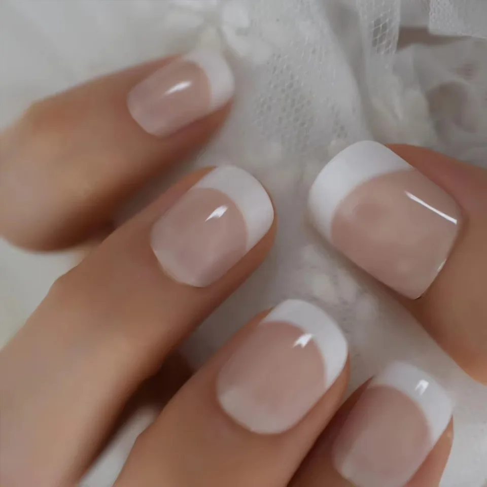 24 piezas de uñas postizas de estilo francés (pegatinas de uñas falsas de moda), acompañadas de 1 pegamento de gelatina y 1 lima de uñas 2