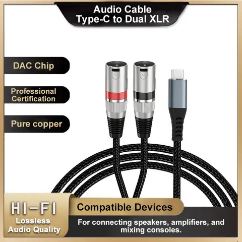USB-C to Dual XLR Balanced Audio Cable with DAC Chip Converts Digital for Audio Interface Mixer Compatible with Phone,PC,Tablet