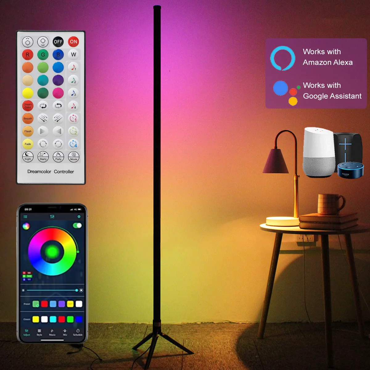 Nordic 120cm Ściemnialna stojąca lampa barowa LED Narożna inteligentna lampa podłogowa Tuya do sypialni Oświetlenie nastrojowe RGB Gaming Living