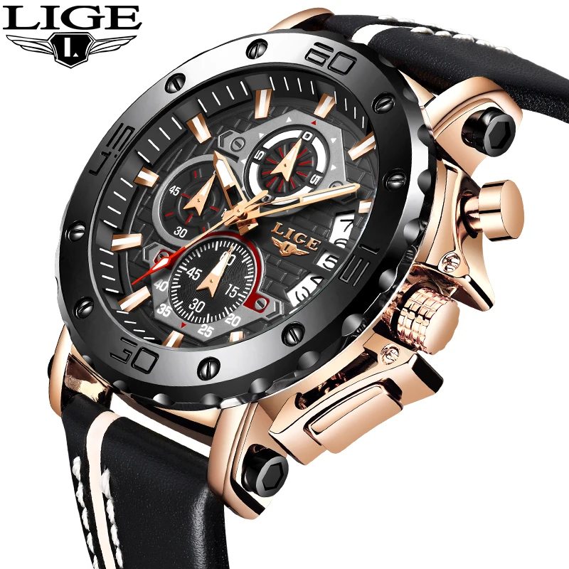 

LIGE Мужские часы Модные роскошные повседневные спортивные кожаные ремешки Водонепроницаемые кварцевые часы для мужчин Автоматические часы с датой Reloj Мужской подарок Новый