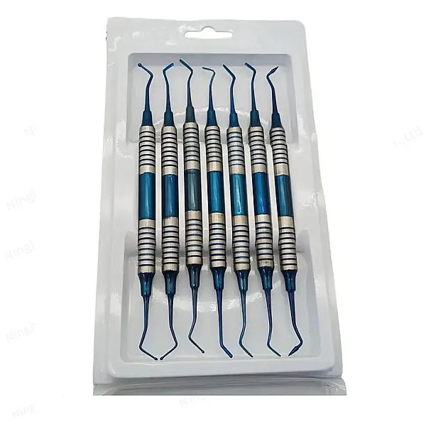 7pcs Manual Dentals Composite Filling Tool Kit, Blue or Yellow, Plasma Coated Clean