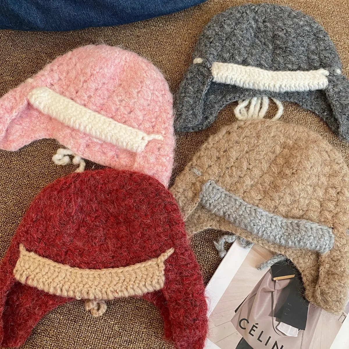 Autumn and Winter Mixed Color Retro Drawstring Flying Hat for Men Cycling Skiing Versatile Warm Ear Protectionbeanies for Women