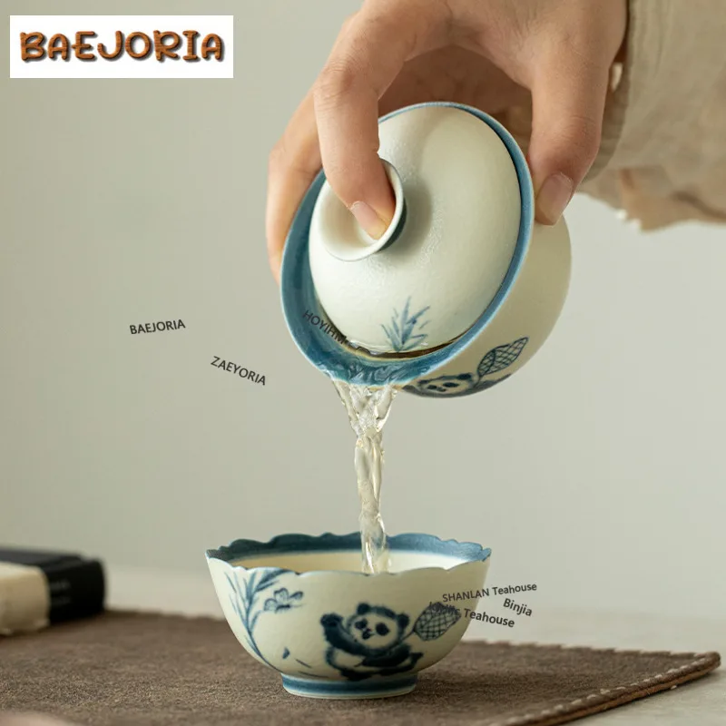 Hand-painted Panda Underglaze Colour Gaiwan Ancient Tea Tureen Tea Bowl With Lid Kit Tea Maker Cover Bowl Cha Ornaments Craft