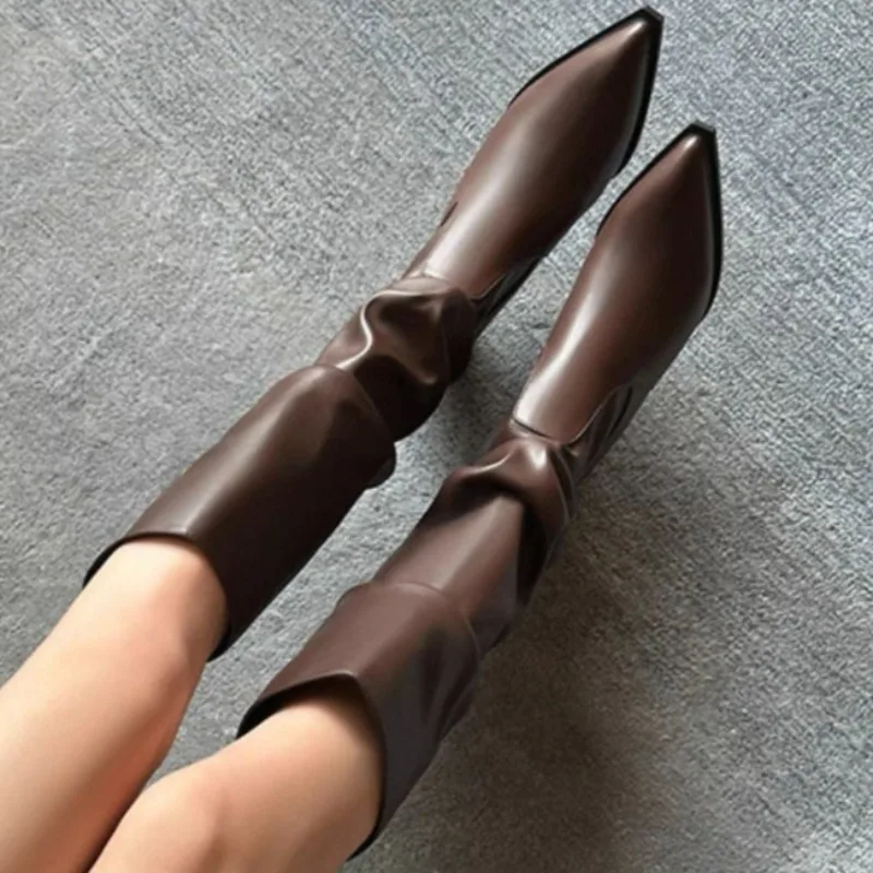 

High Heels Women's Pointed Toe Long Boots Classical Elegant Winter Shoes 2025 Designer Leather New Knee Boots Party Dress Pumps