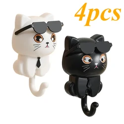 4pcs Kitten Hooks Cartoon Cats Wall Hook Wall Hanging Hanger Rack Key Holder Home Storage Utility Wall Decoration for Clothe Hat