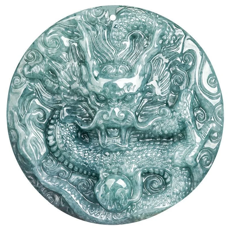 Natural A Jadeite Blue Water Domineering Dragon Pendant for Men and Women