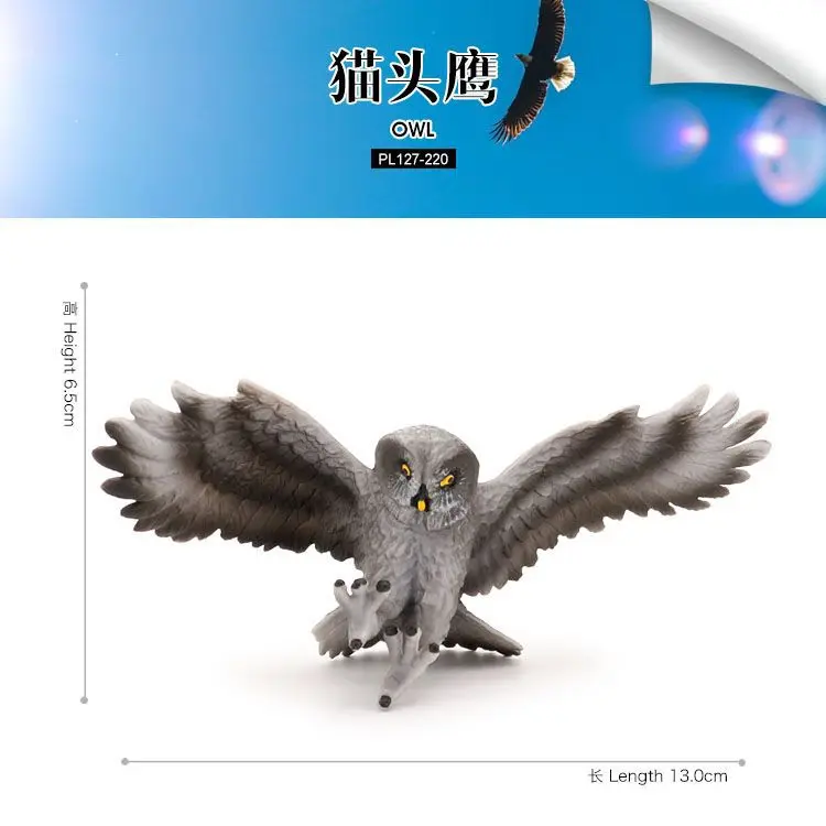 Modèle d'animal sauvage simulé pour enfants, hibou solide statique, hibou, science et éducation, cadeau cognitif, ornement de figure, jouet pour enfants