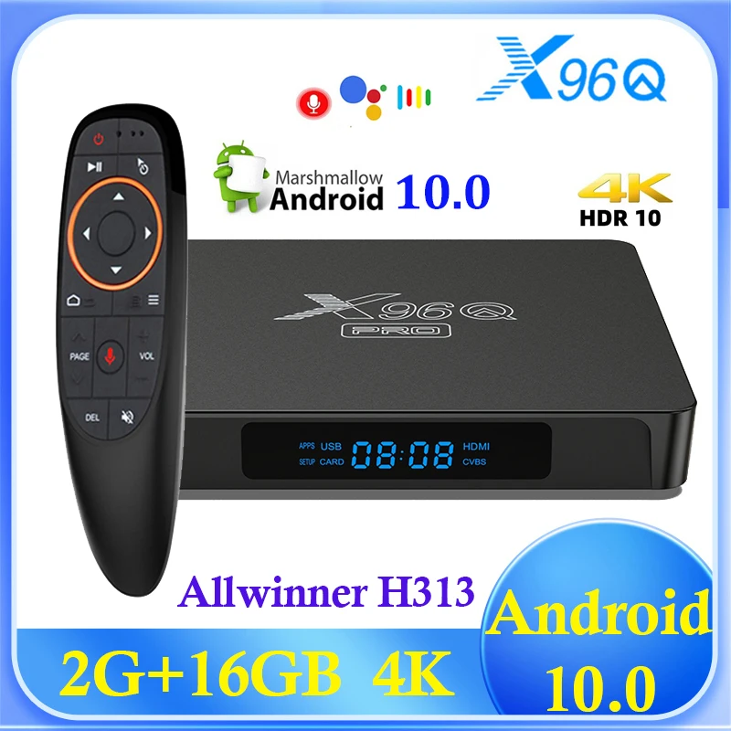 صندوق تلفاز ذكي x96q برو ، أندرويد 10 ، allwinner h313 ، رباعي النواة ، مشغل وسائط ، واي فاي ، 4k ، 2g ، 16g ، مساعد صوتي