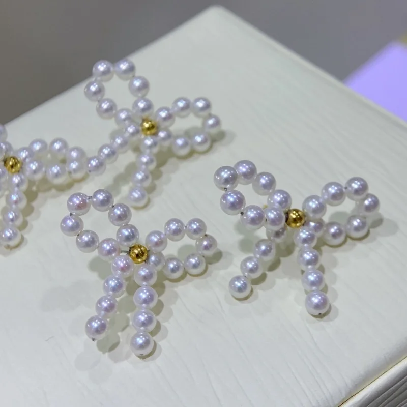 

Серьги SGARIT из стерлингового серебра 925 пробы в форме банта, 4 мм, пресноводный жемчуг Авроры, ювелирные изделия для женщин, идеальный подарок для особых случаев