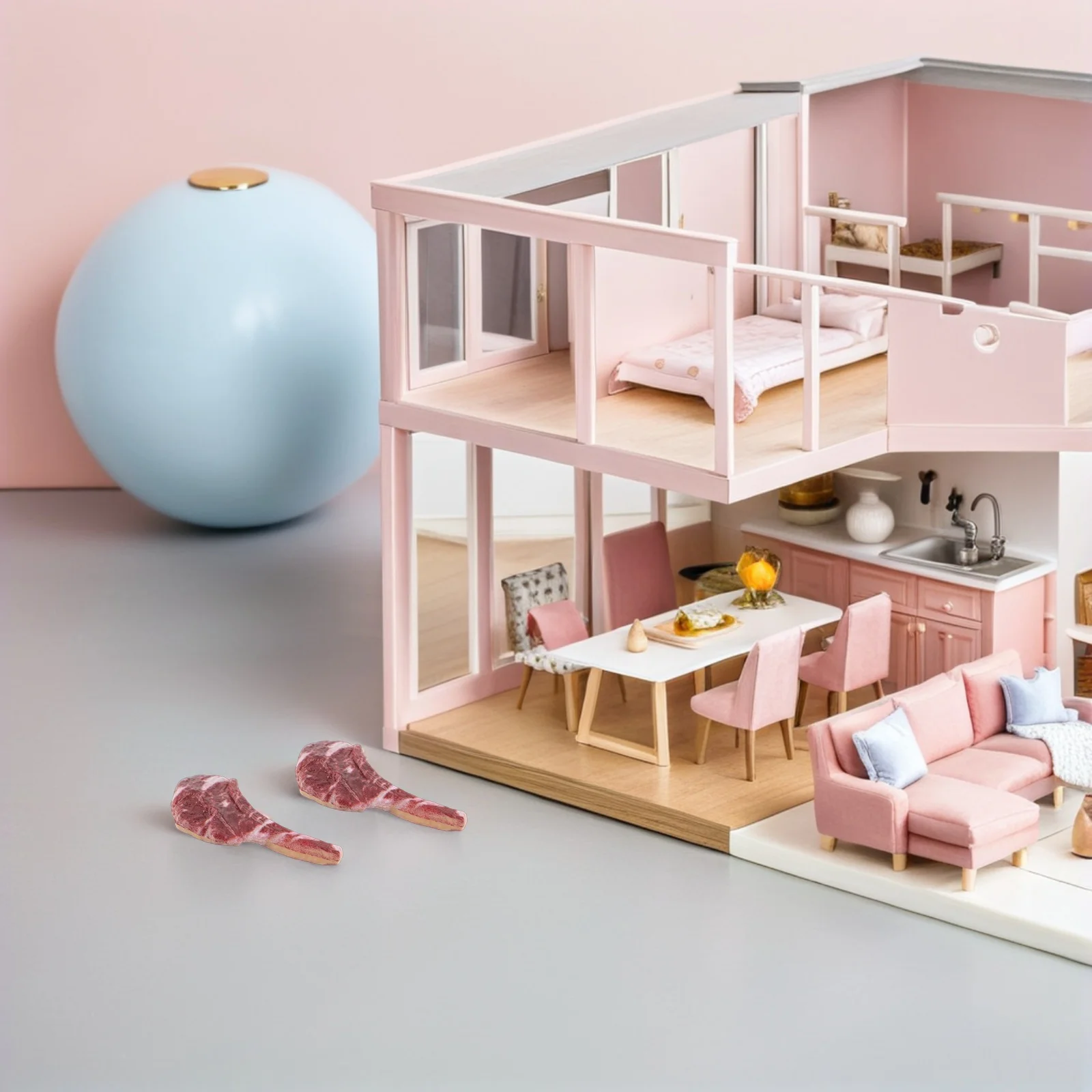 20st miniatuur steakset realistisch nep vlees koken gesimuleerde barbecue voedsel rekwisieten voor poppenhuiskeuken - kunstbiefstuk