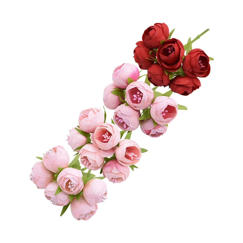 12/24Pcs 2.5cm Heads Mini Silk Peony Artificial Rose Flowers Wedding Bride Bouquet Fake Flower For Home Party Decor DIY Wreath