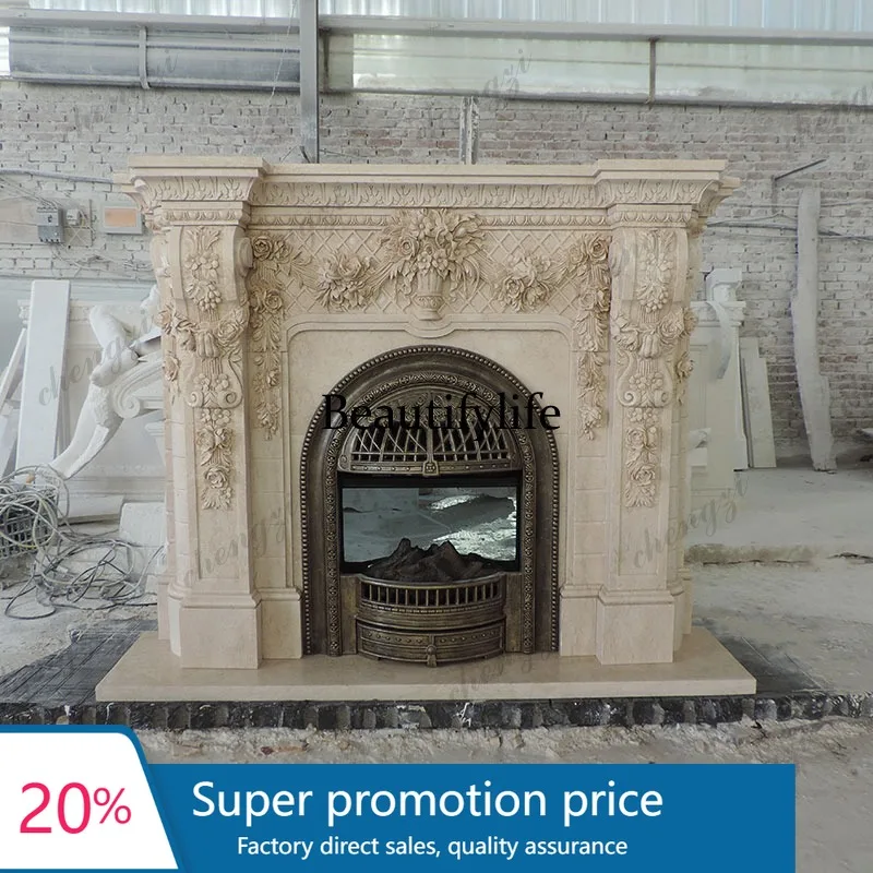 PPP Stone fireplace white marble European fireplace home improvement living room stone French fireplace rack