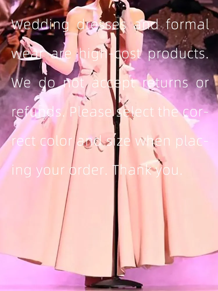 Elegante abito da ballo rosa senza spalline con maniche a farfalla, abito da sera formale, abito da celebrità personalizzato