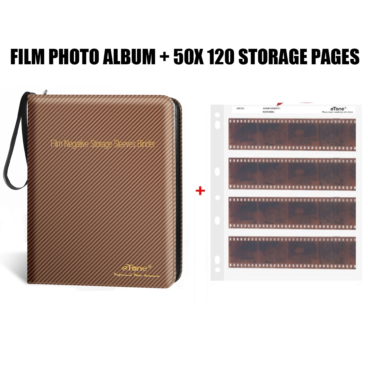 

eTone Film Negative Storage Sleeves Binder Zipper Brown Photo Album with 50pcs 120 Acid-Free Negative Storage Pages