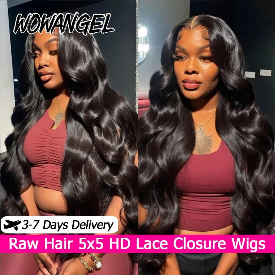 

Wow Angel 34 Inch Raw Hair 5x5 HD Lace Closure Wigs Human Hair Body Wave Glueless Wig 250 Density Pre Plucked Ready To Wear