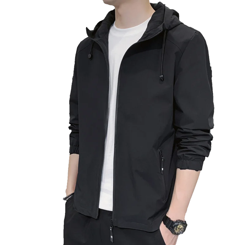 

Spring Autumn Men's Casual Solid Color Hooded Jackets Youth Thin Top Zipper Coats Streetwear Slim Windbreaker Clothing Large 4XL