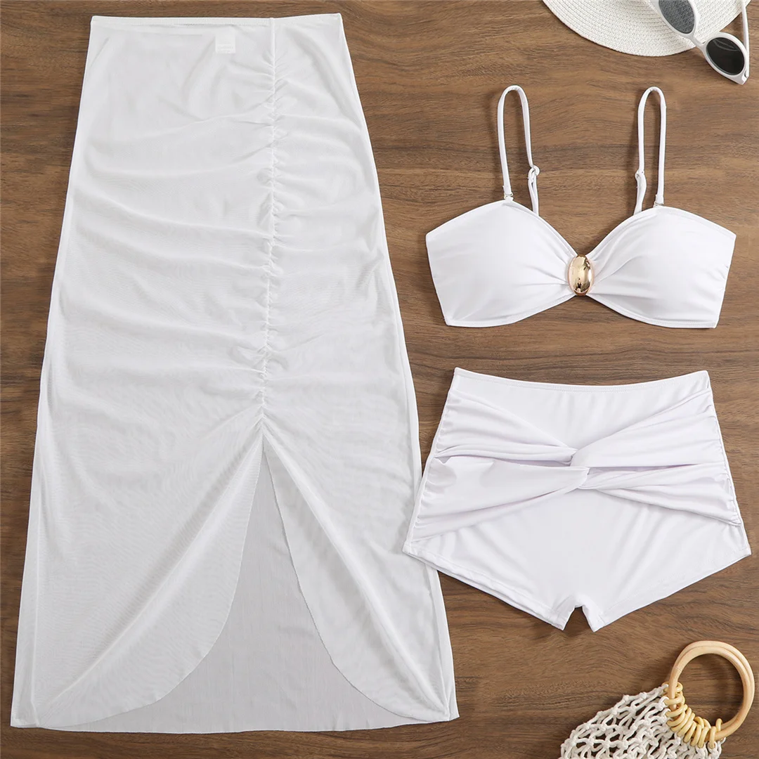 Mit Rock, Metallring, hoher Taille, Bikini, Damen-Badeanzug, dreiteiliges Bikini-Set, Damen-Badebekleidung, Badeanzug, Schwimmanzug V6917 – Detail 6