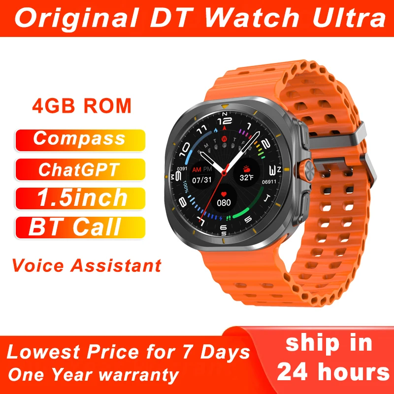 Original DT Watch Ultra Smart Watch 4GB ROM Bluetooth Call ChatGPT 1.5inch Compass Local Music Games Sport SmartWatch Men