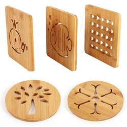Bamboo Round Table Mat Simple Hollow Pattern Heat Resistant Pot Dish Placemats Anti-slip Protection Table Decorative