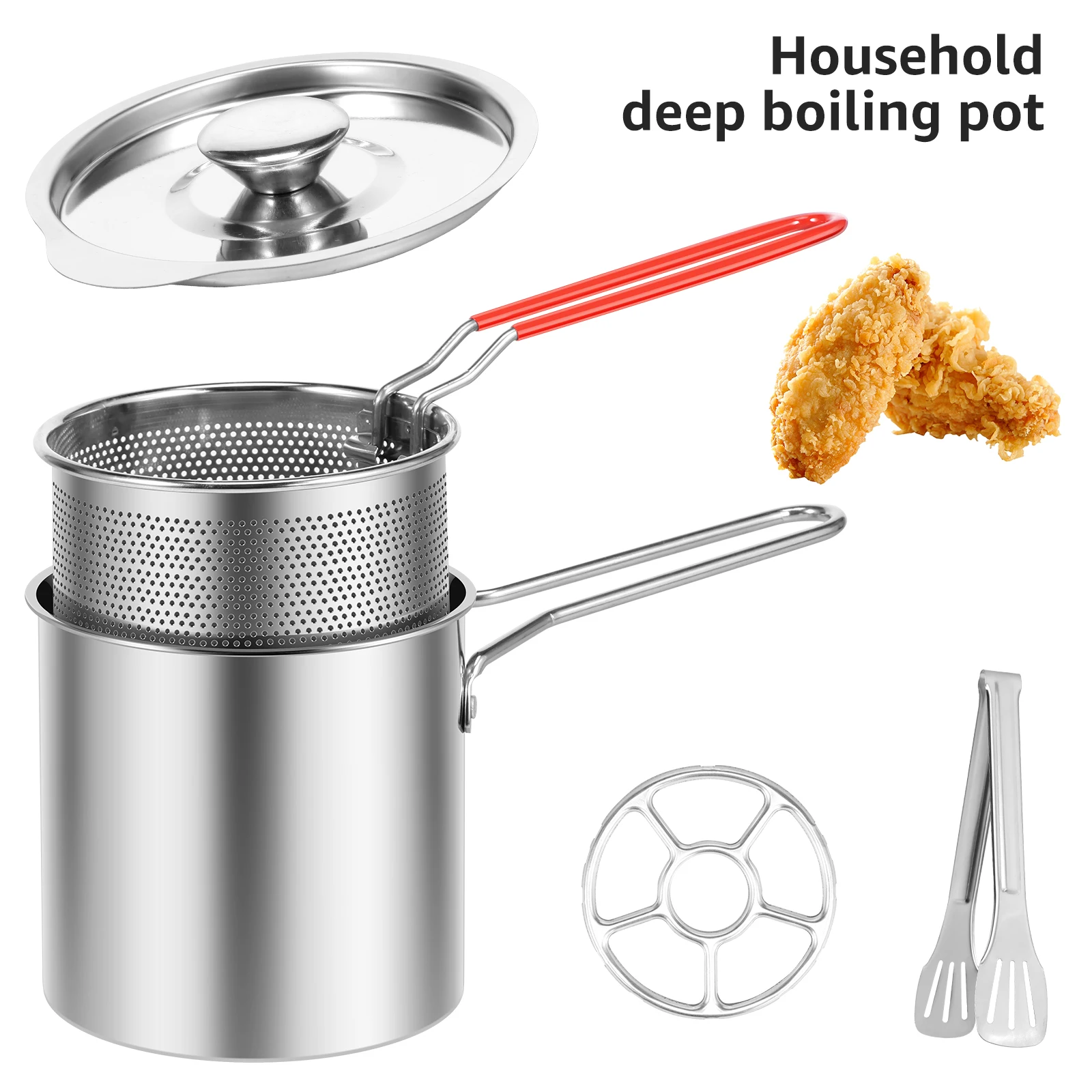 Stainless Steel Deep Frying Pot Tempura Fryer Pan Food Grade Outdoor Fryer with Lid for Frying Chicken and Fries Cooking Tools