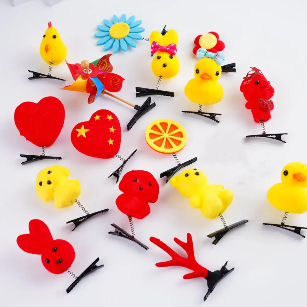 50 Uds./lote dibujos animados divertidos para niños 3D pequeño pato amarillo felpa horquilla moda Animal pico de pato Clip accesorios tocado al por