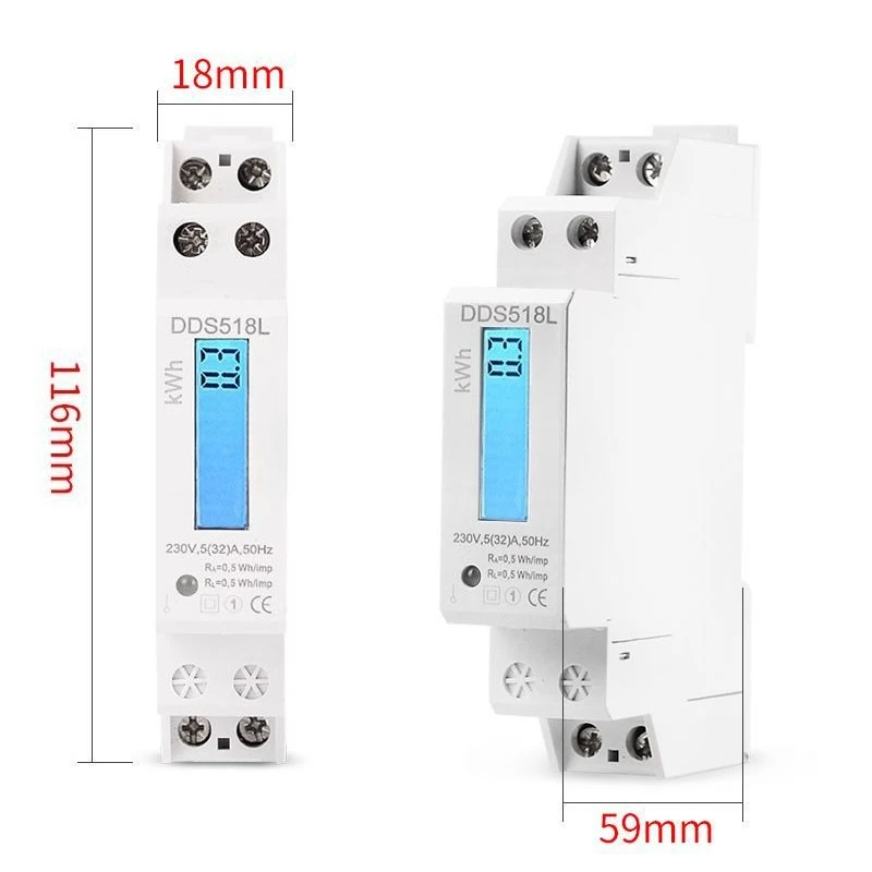 DDS518L intelligent LCD backlight single-phase rail type energy meter 1P electronic watt-hour meter 5-32A 230V