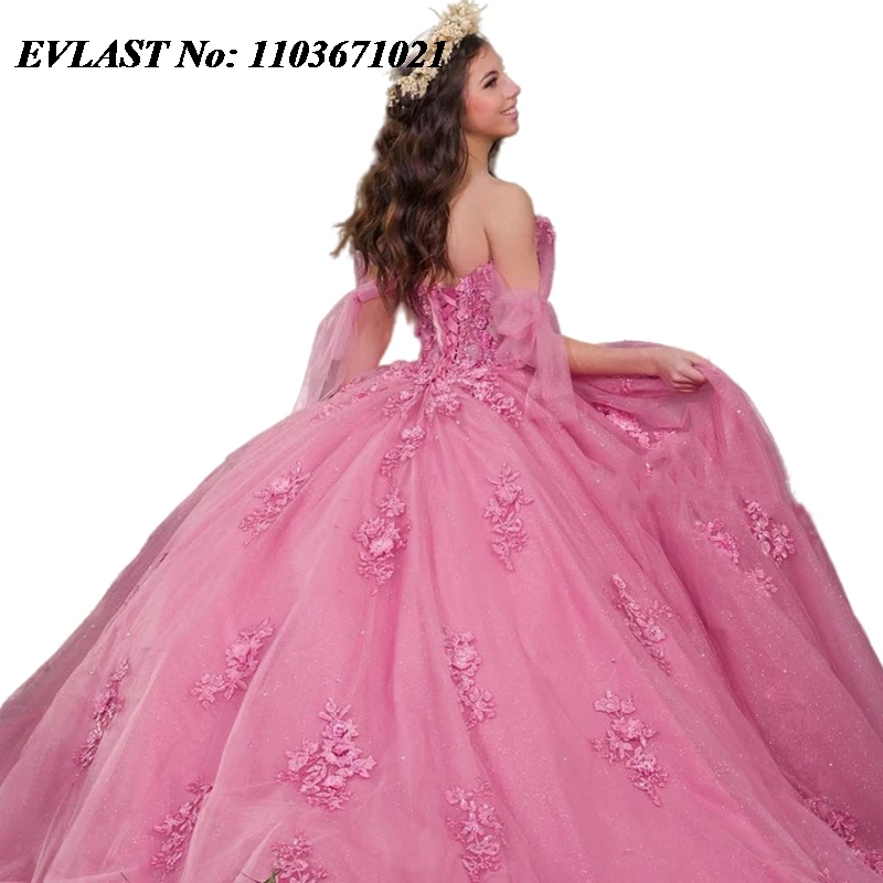 EVLAST-Robe de Quinceanera rose vif personnalisée, robe de Rh, corset perlé en dentelle appliquée, robe mexicaine Sweet 16, robe éducative de 15 ans, SQ520