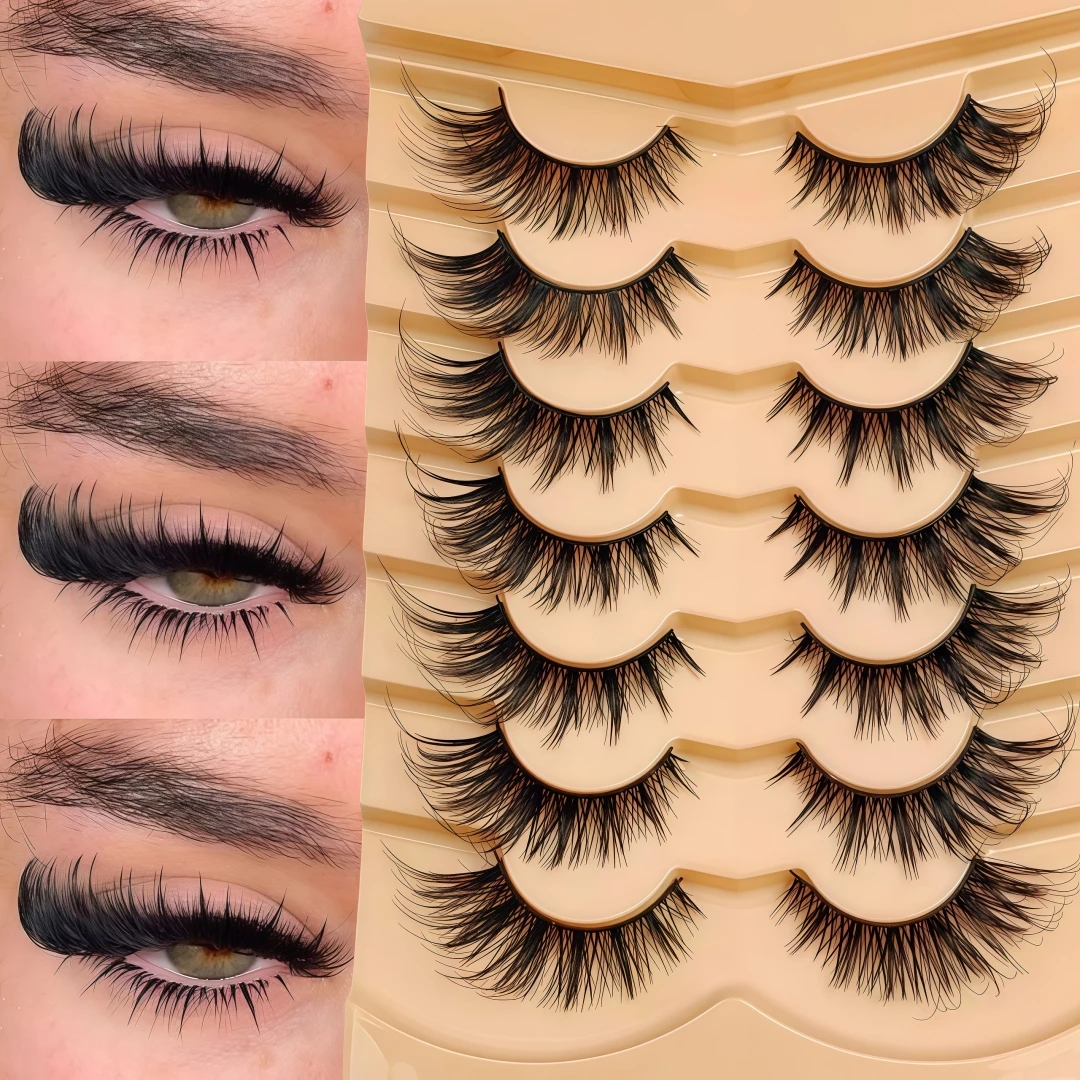 7 Pairs New Black Band Fox Eye Strip Lashes, Natural American Manga Style, Outer Corner Lengthened False Eyelashes for Daily