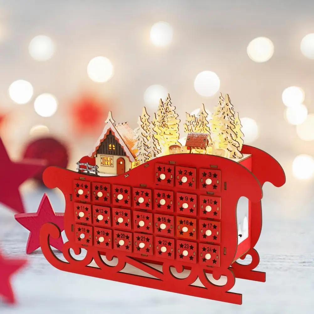 Xmas Advent Calendar  Great Smooth Edge Interesting  Wooden Sleigh Tree House 24 Drawers Advent Calendar for Home