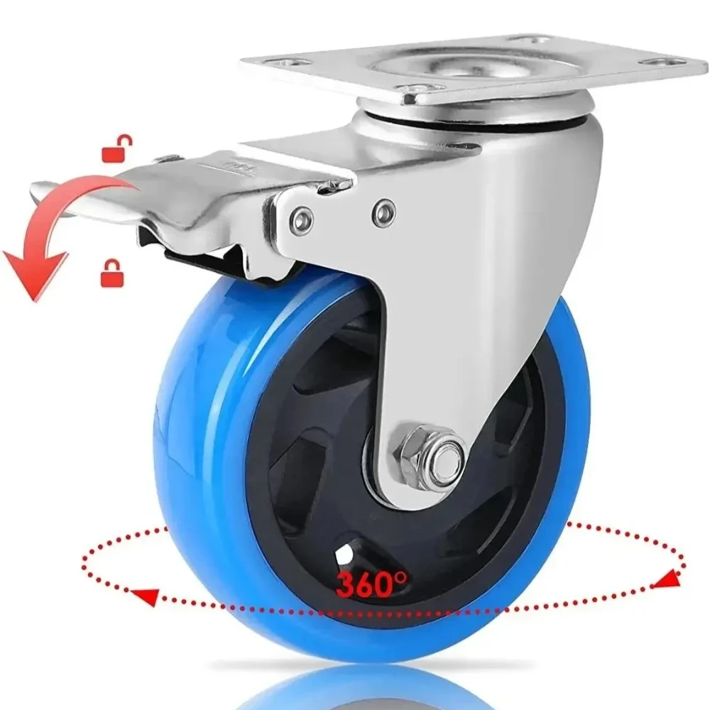 Transport Rollers 100MM Swivel Casters with Brake For All Types Of Floors, Furniture Transport Industrial Logistics