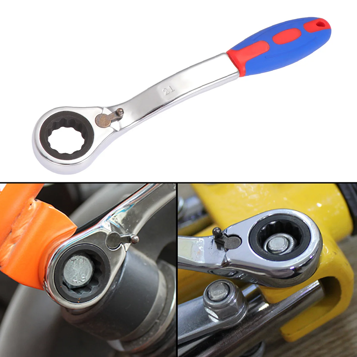 

Two-Way Ratchet Wrench 21mm Premium Steel Durable for Home Professional Use Quick Release Round Head Repair Tool