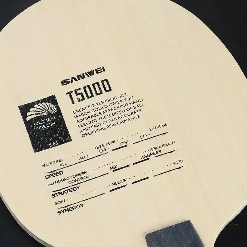 Sanwei T5000 Carbon Fiber Ping Pong Paddle Base 5 Wood 2 Carbon Training Table Tennis Bat for Beginners Arc Fast Swings