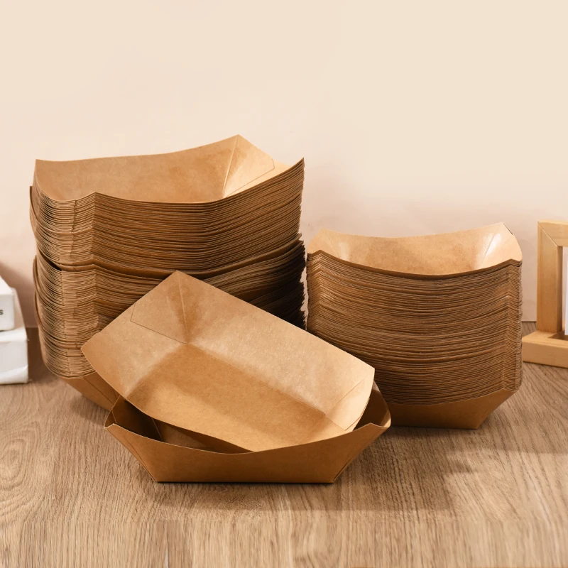 5Pcs Kraft Paper Brown Boat Shape Oil Proof Food Box Containers Disposable Plates Party Picnic Camping Take Out Snack Tray Sushi